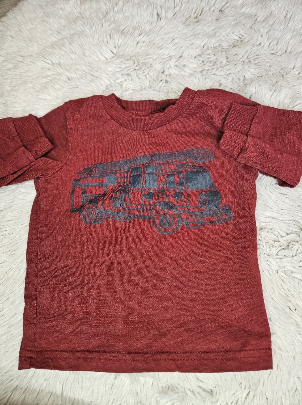George Burgundy Fire Truck Graphic Long Sleeve Shirt 12-18M🩷